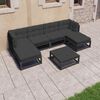 vidaXL Set Divani da Giardino 7 pz con Cuscini in Pino Massello Nero