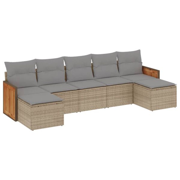 vidaXL Set Divani da Giardino 7 pz con Cuscini Beige in Polyrattan