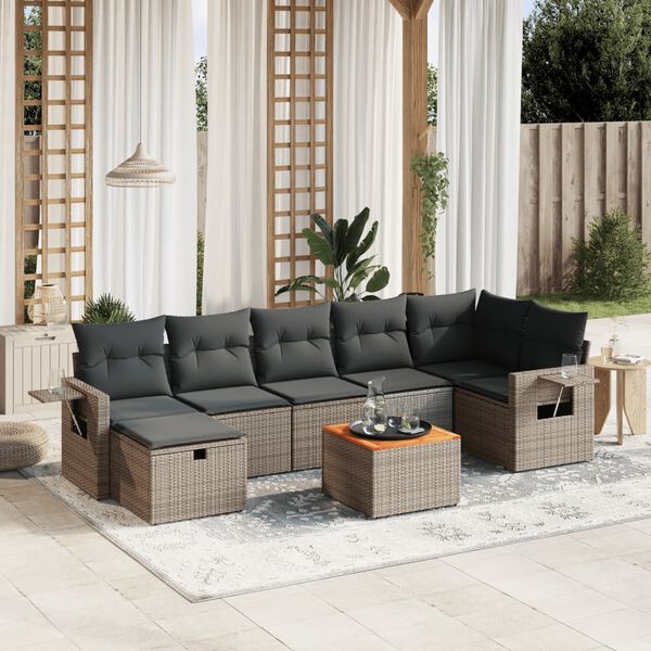 vidaXL Set Divano da Giardino 8 pz con Cuscini Grigio in Polyrattan