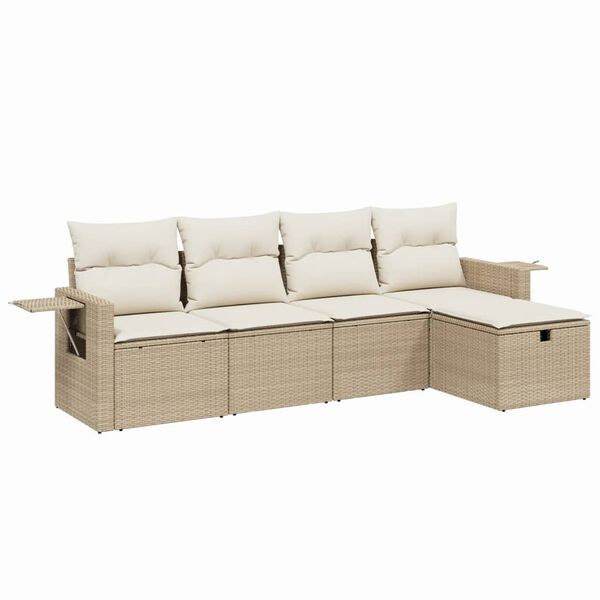vidaXL Set Divano da Giardino 5 pz con Cuscini Beige in Polyrattan