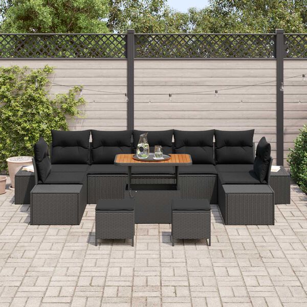 vidaXL Set Divano da Giardino con cuscino 10 pcs Nero polyrattan