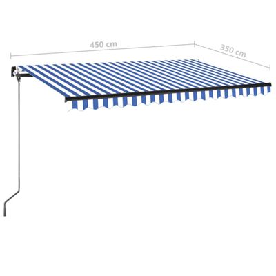 vidaXL Tenda da Sole Retrattile Manuale con LED 450x350 cm Blu Bianca