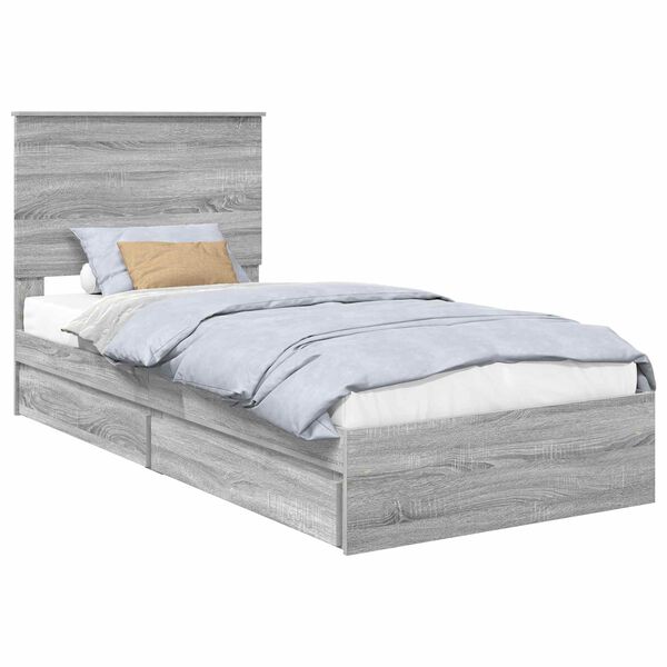 vidaXL Letto con Contenitore con testiera Grigio Sonoma 100 x 200 cm