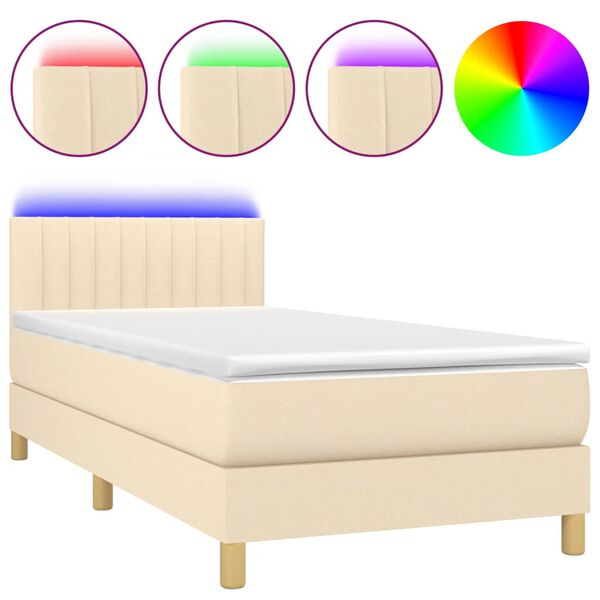 vidaXL Letto a Molle con Materasso e LED Crema 90x190 cm in Tessuto