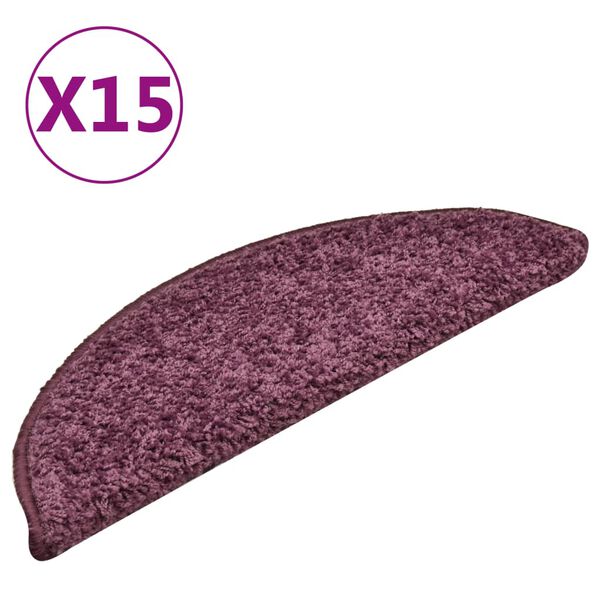vidaXL Tappetini per scale 15 pz 56x17x3 cm Viola scuro semicircolari