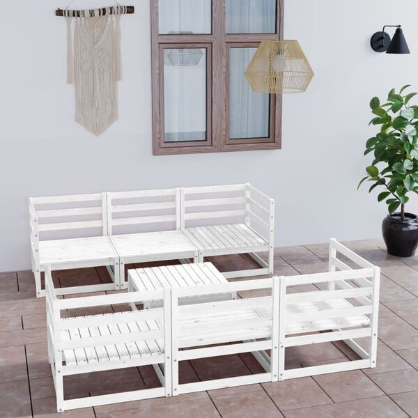 vidaXL Set Divani da Giardino 7 pz Bianco in Legno Massello di Pino