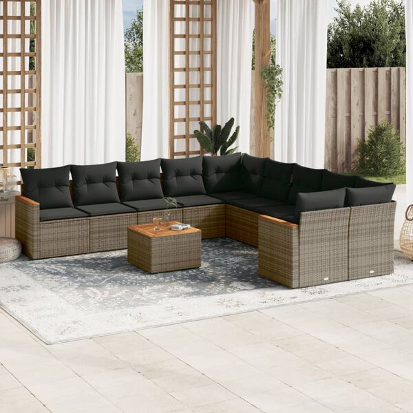 vidaXL Set Divani da Giardino 11 pz con Cuscini in Polyrattan Grigio