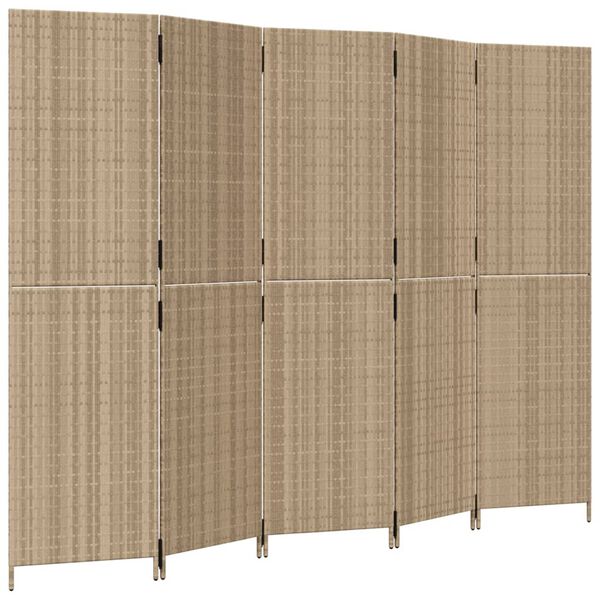 vidaXL Divisorio per Ambienti a 5 Pannelli Beige in Polyrattan