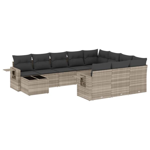 vidaXL Set Divani da Giardino 11 pz con Cuscini in Polyrattan Grigio