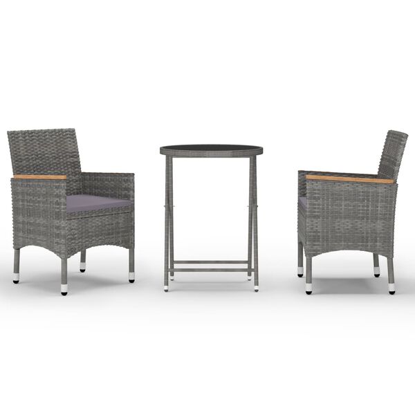 vidaXL Set Bistrot Giardino 3 pz Polyrattan e Vetro Temperato Grigio
