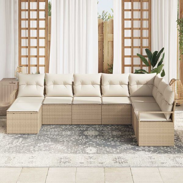 vidaXL Set di divani con cuscino 8 pcs Beige e Crema polyrattan