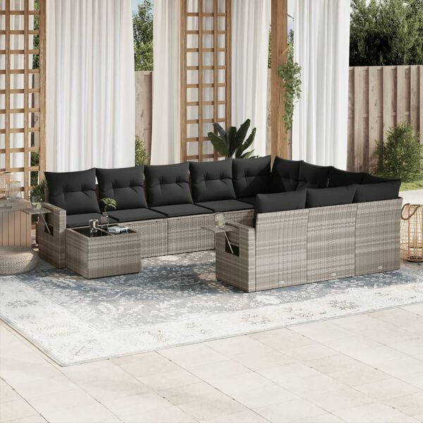 vidaXL Set Divani da Giardino 11 pz con Cuscini in Polyrattan Grigio