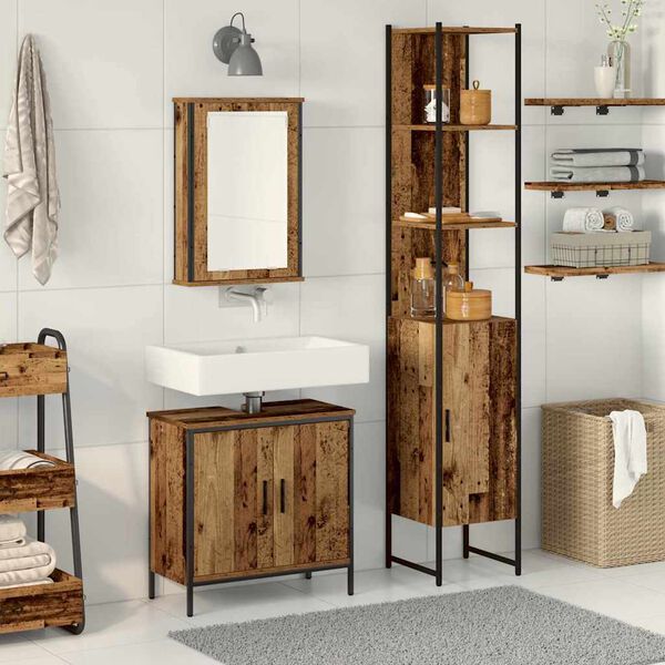 vidaXL Set di mobili per il bagno 3 pcs Marrone Legno multistrato