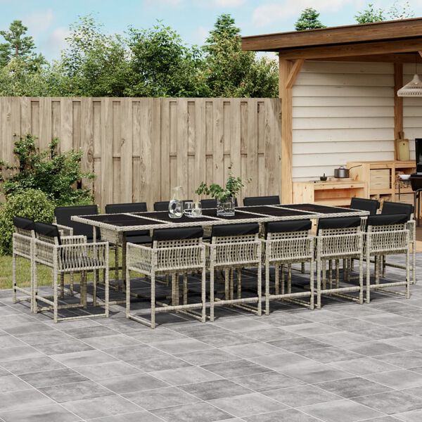 vidaXL Set da Pranzo da Giardino 15 pz con Cuscini Grigio Polyrattan