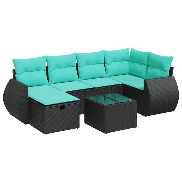 vidaXL Set Divano da Giardino 6 pz con Cuscini Nero in Polyrattan