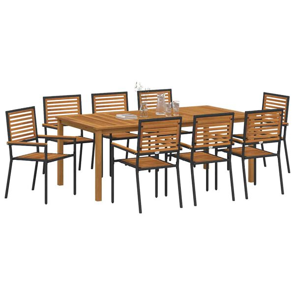 vidaXL Set da Pranzo per Giardino 9 pcs Nero Legno di Acacia Massello