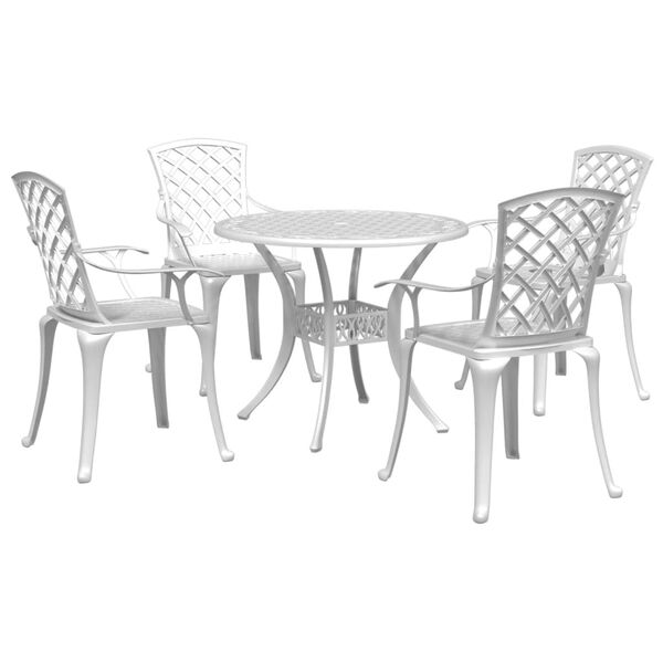 vidaXL Set da Pranzo da Giardino 5 pz Bianco in Alluminio Pressofuso