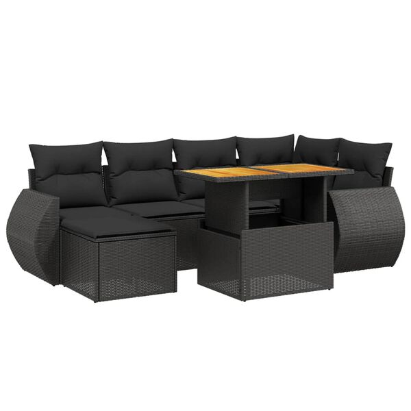 vidaXL Set Divani da Giardino con Cuscini 7pz Nero Polyrattan