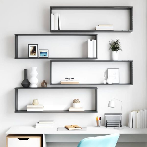 vidaXL Mensole Parete a Cubo 4pz Grigio Lucido 100x15x30cm Multistrato