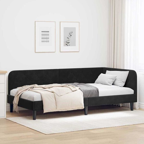 vidaXL Cornice del letto ad angolo Nero 90 x 190 cm Velluto
