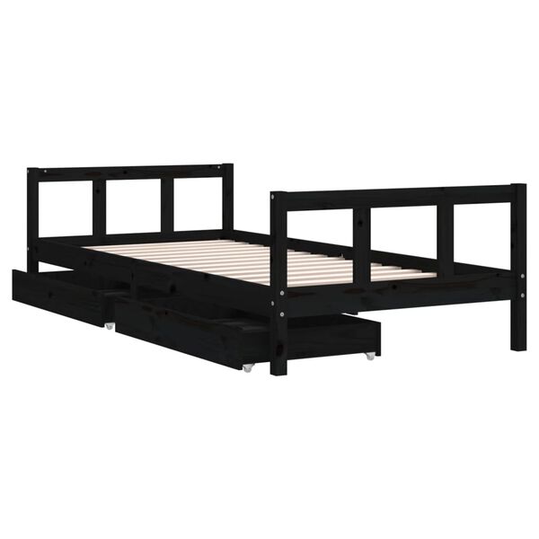 vidaXL Giroletto Bambini con Cassetti Nero 90x200cm Massello di Pino
