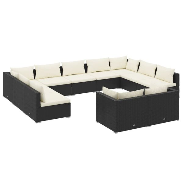 vidaXL Set Divani da Giardino 11 pz con Cuscini in Polyrattan Nero