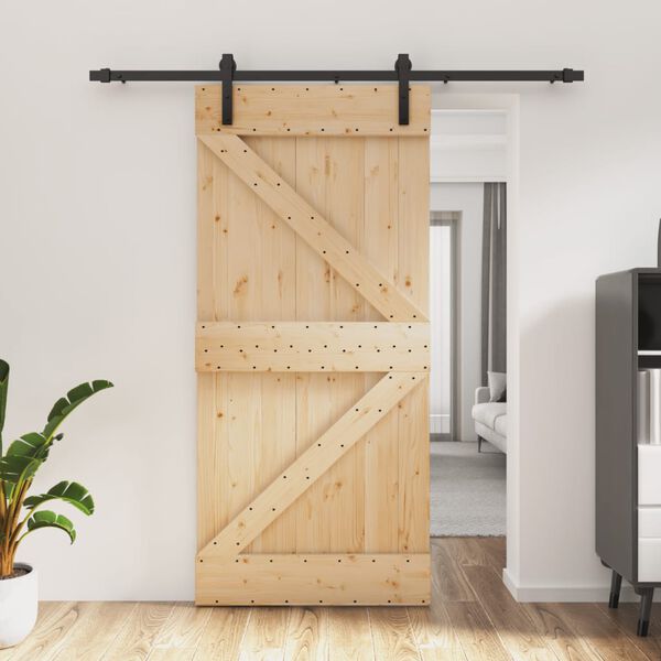 vidaXL Porta Scorrevole con Set Hardware 95x210 cm Legno Massello Pino