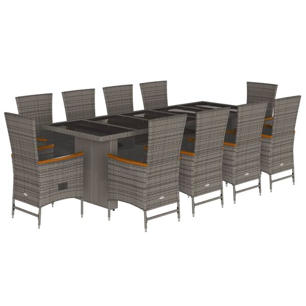 vidaXL Set da Pranzo da Giardino 11pz con Cuscini in Polyrattan Grigio