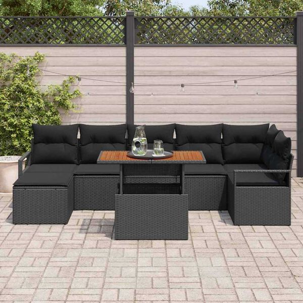 vidaXL Set Divano da Giardino con archiviazione 8 pcs Nero Poly Rattan