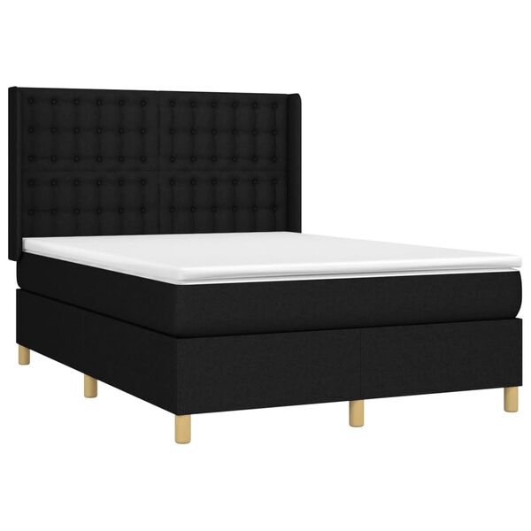 vidaXL Letto a Molle con Materasso e LED Nero 140x190 cm in Tessuto