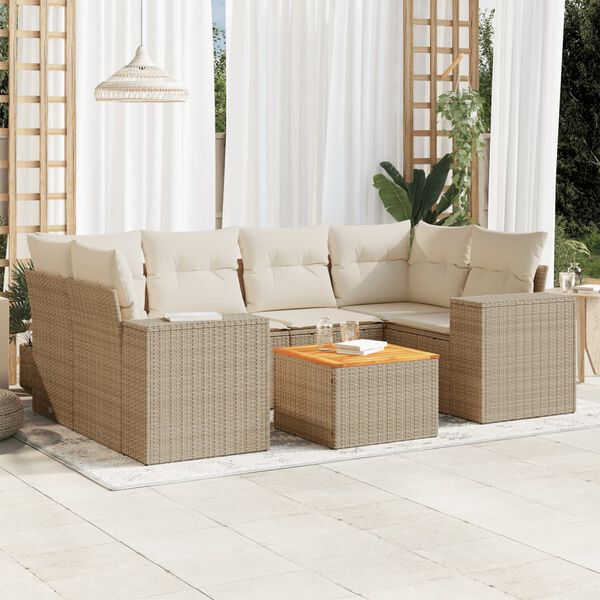 vidaXL Set Divani da Giardino 7 pz con Cuscini Beige in Polyrattan