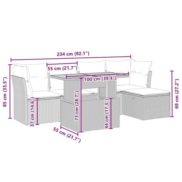 vidaXL Set Divano da Giardino 6 pz con Cuscini Beige in Polyrattan