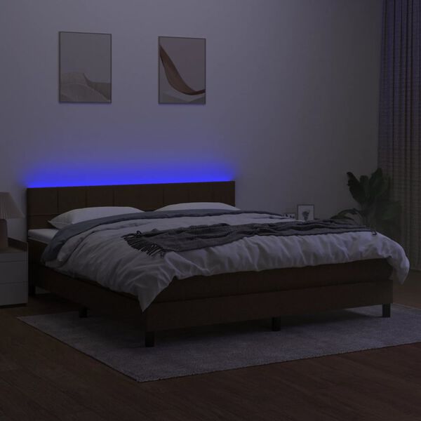 vidaXL Letto a Molle Materasso e LED Marrone Scuro 160x200 cm Tessuto