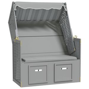 vidaXL Strandkorb con Tettoia in Polyrattan e Legno Massello Grigio