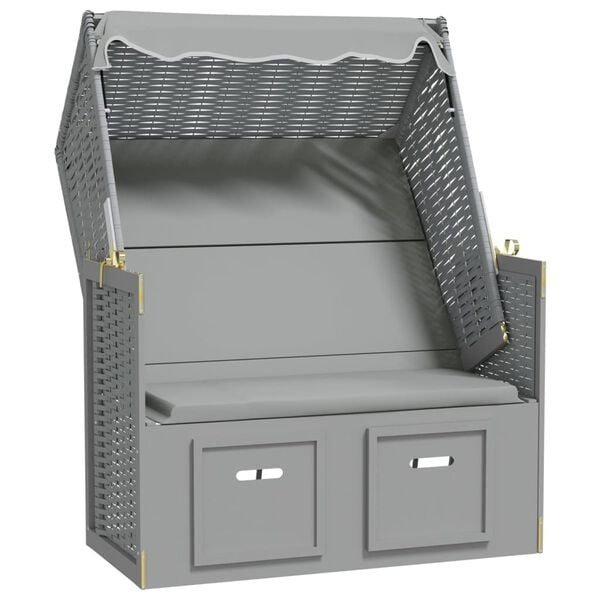 vidaXL Strandkorb con Tettoia in Polyrattan e Legno Massello Grigio