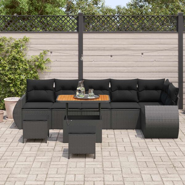 vidaXL Set Divano da Giardino 9 pcs Nero Rattan in Polipropilene