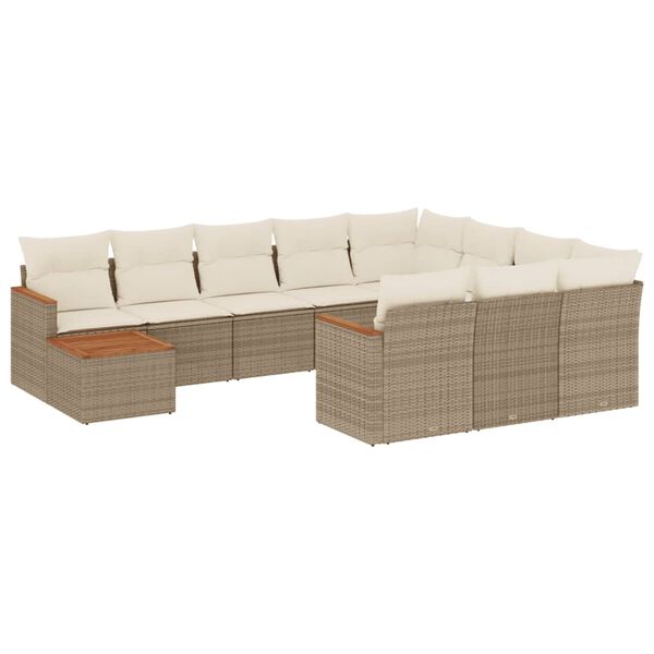 vidaXL Set Divani da Giardino 11 pz con Cuscini Beige in Polyrattan