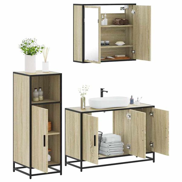 vidaXL Set Mobili da Bagno 3 pz Rovere Sonoma in Legno Multistrato