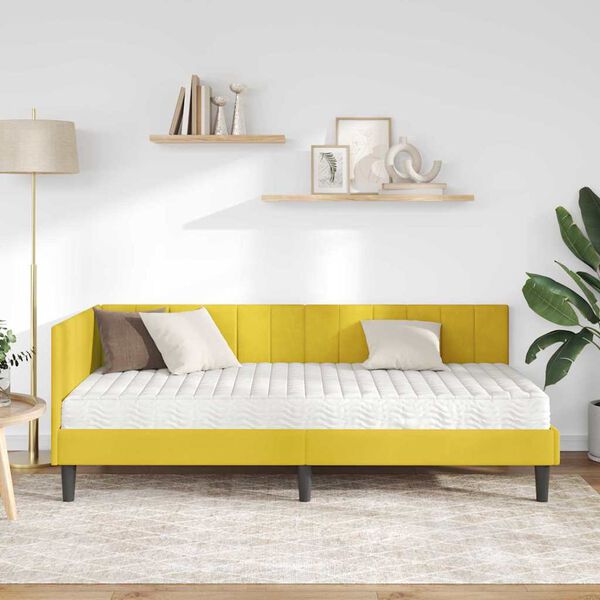 vidaXL Struttura Letto Angolare con Materasso 2 pcs Giallo Velluto