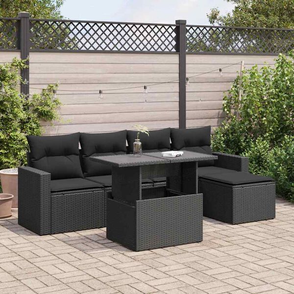 vidaXL Set Divano da Giardino 6 pz con Cuscini Nero in Polyrattan