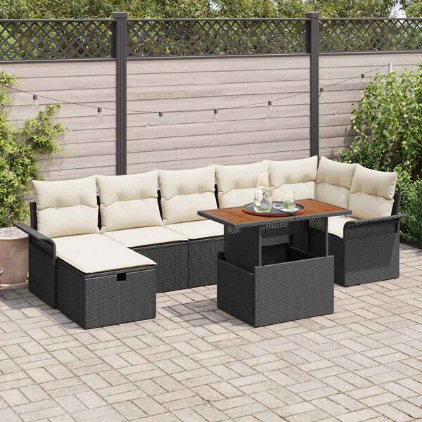 vidaXL Set Divano da Giardino 8 pcs Nero polyrattan