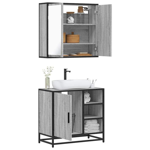 vidaXL Set Mobili da Bagno 2 pz Grigio Sonoma in Legno Multistrato