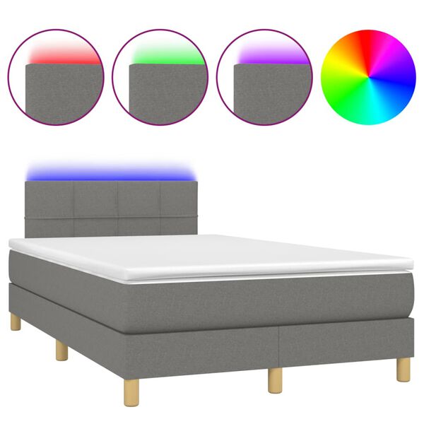 vidaXL Letto a Molle Materasso e LED Grigio Scuro 120x190cm in Tessuto