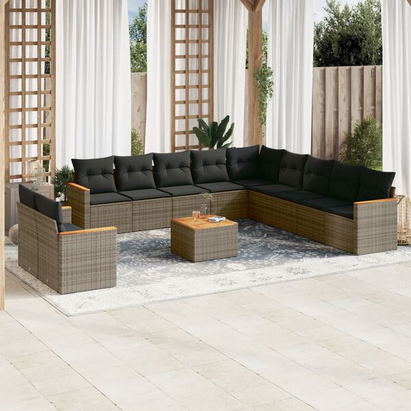 vidaXL Set Divani da Giardino 12 pz con Cuscini Grigio in Polyrattan