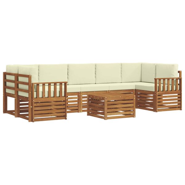 vidaXL Set divani 8 pcs Naturale e Crema Legno di Acacia Massello