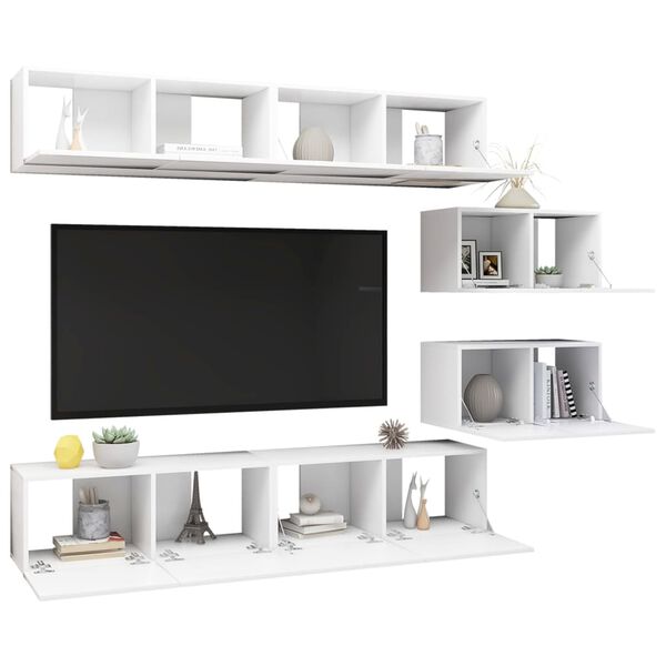 vidaXL Set Mobili Porta TV 6 pz Bianco in Legno Multistrato