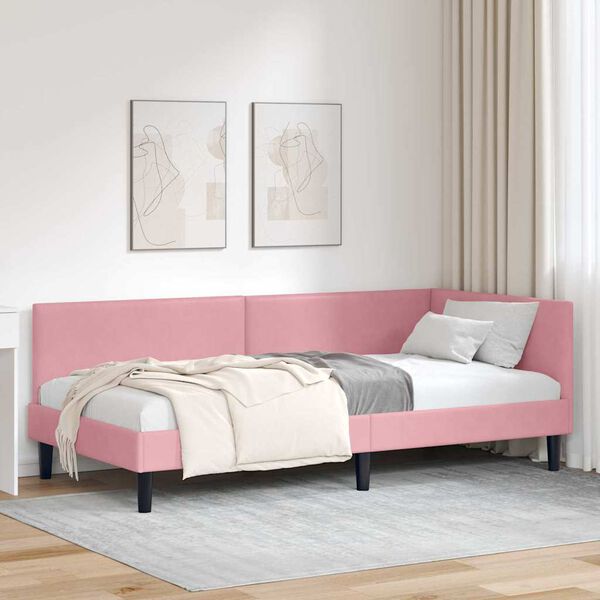 vidaXL Cornice del letto ad angolo Rosa 100 cm x 200 cm Velluto
