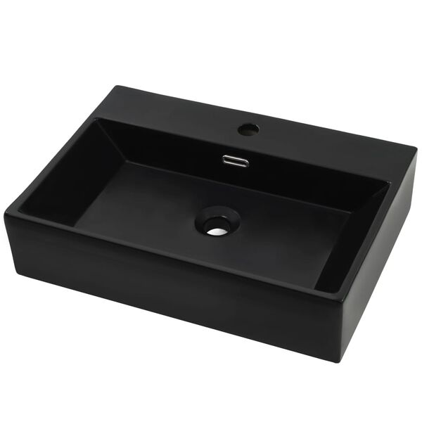 vidaXL Lavandino con Foro Rubinetto in Ceramica Nero 76x42,5x14,5 cm