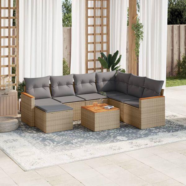 vidaXL Set Divano da Giardino 8 pz con Cuscini Beige Misto Polyrattan