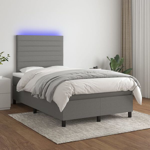 vidaXL Letto a Molle Materasso e LED Grigio Scuro 120x200cm in Tessuto